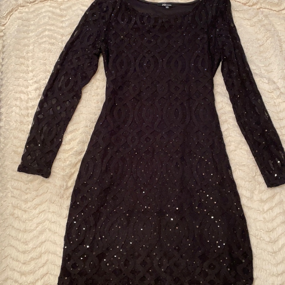 Long sleeve black lace sequin dress